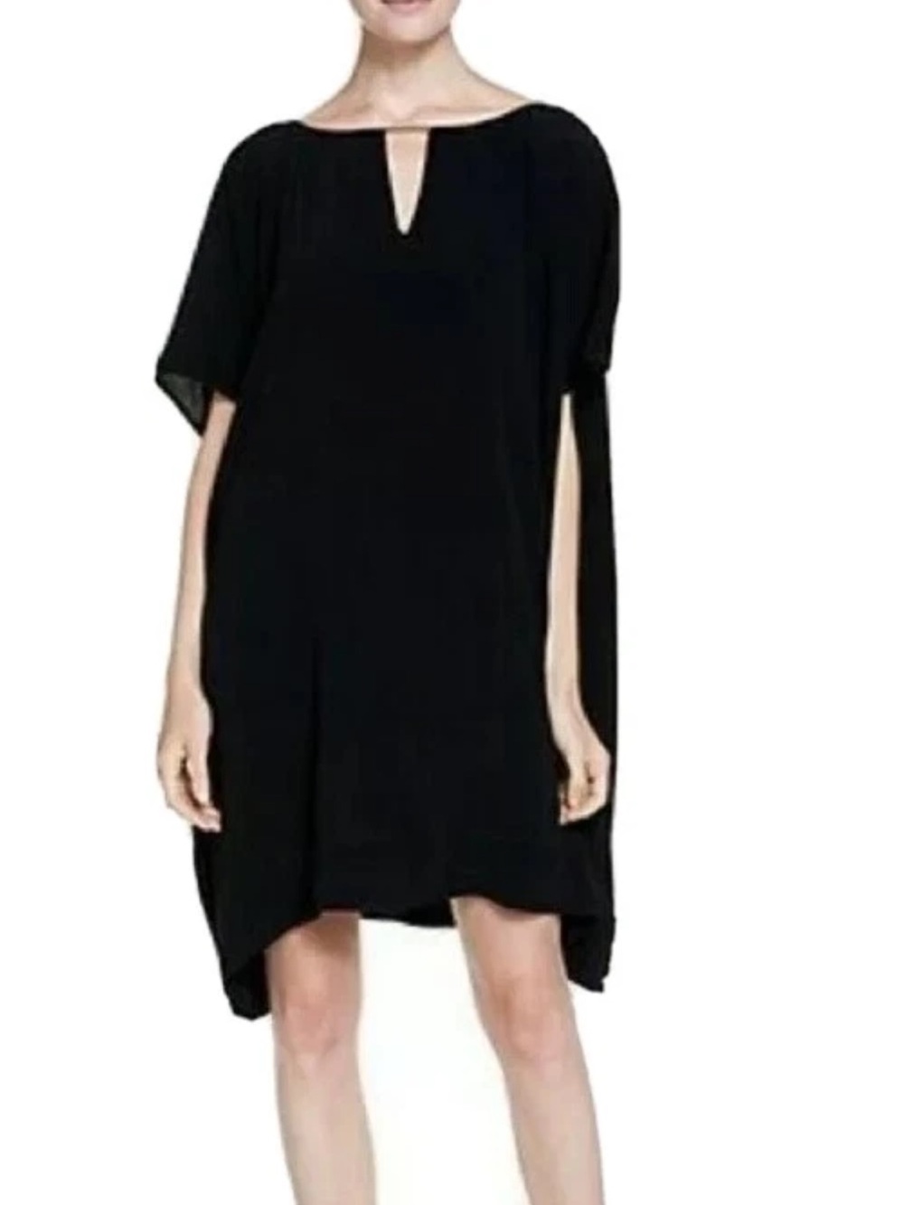 Diane Von Furstenberg Womens Size LG- Black Oversized Keyhole Tunic Kaftan Dress
